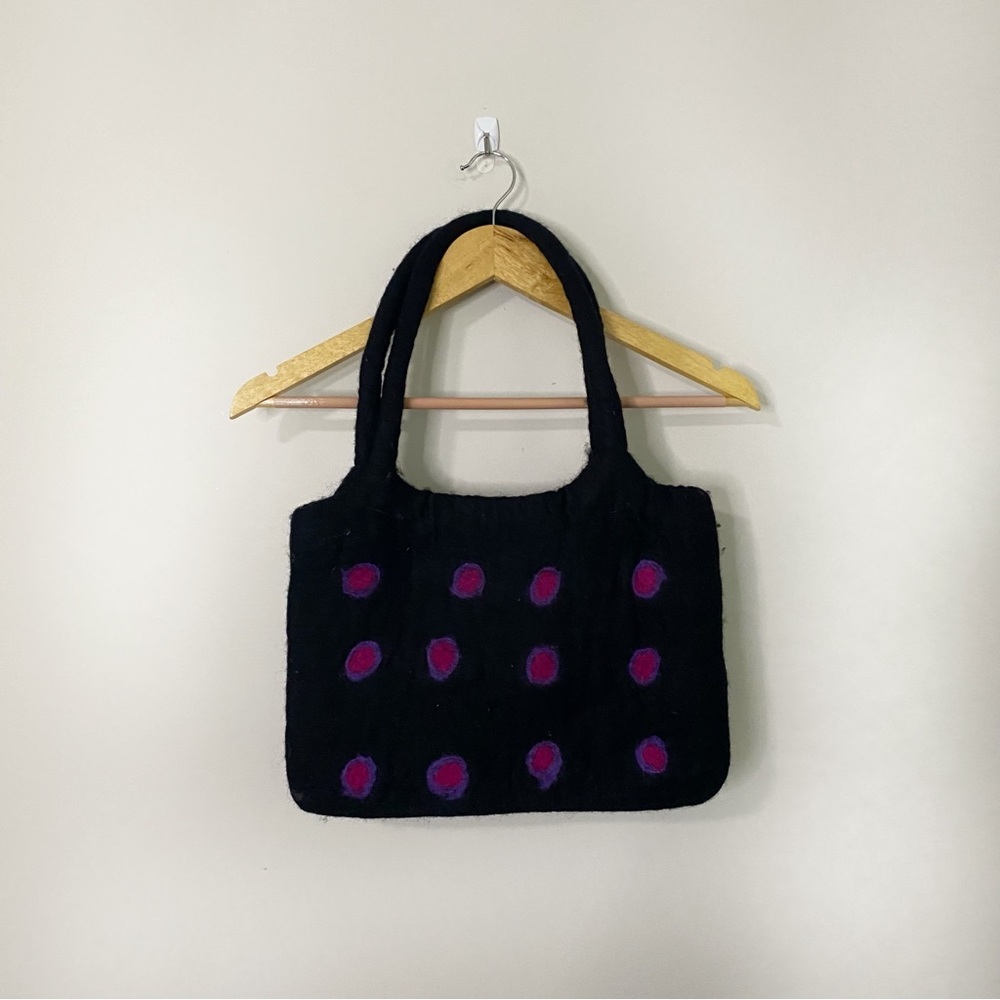 Rising Tide 100% Wool Black & Purple Polka Dot Bag